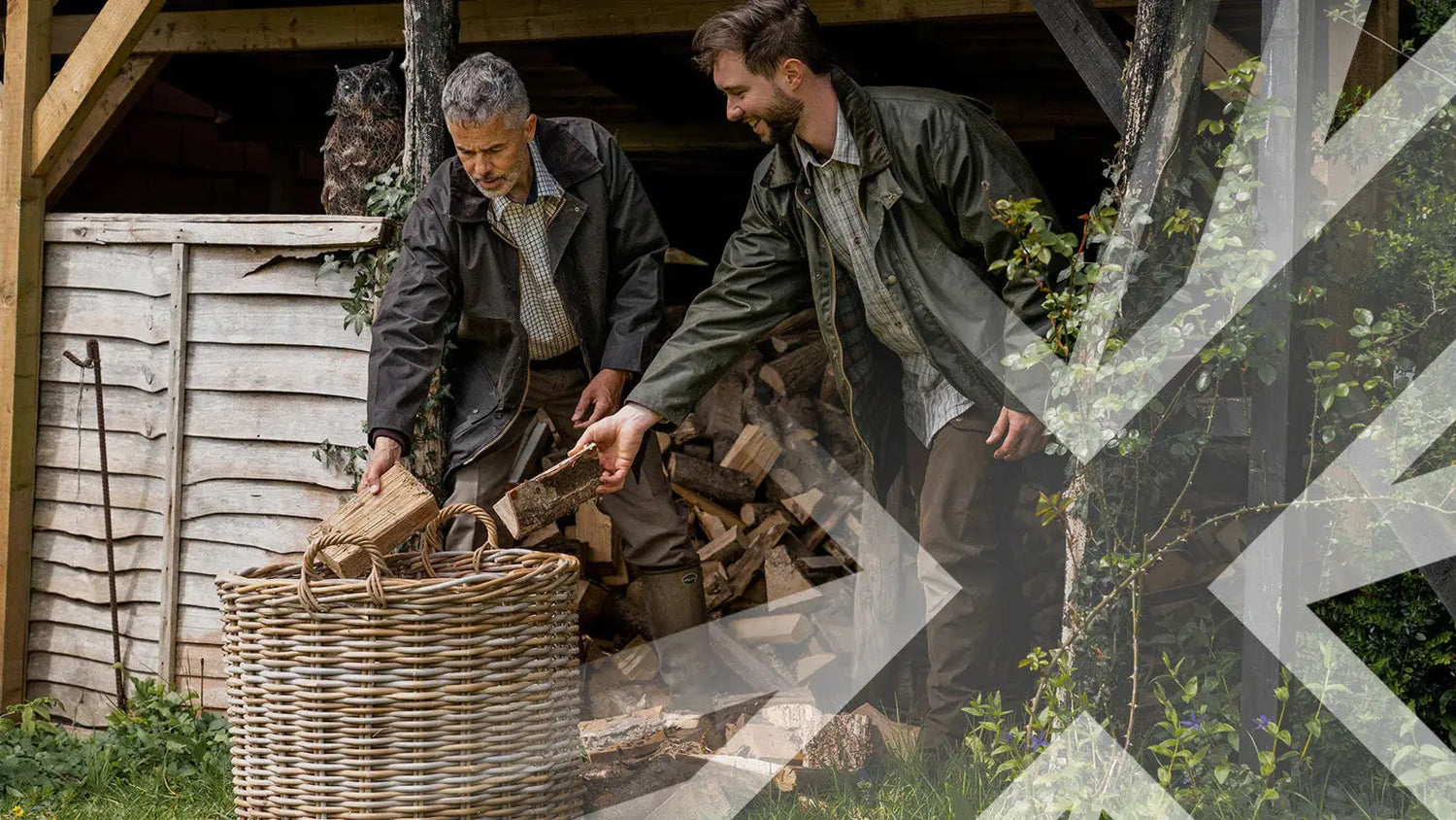 Woven wicker basket filled with logs from our British made collection for cozy country vibes