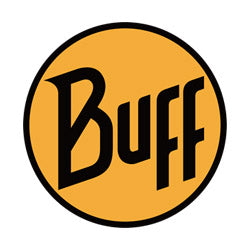 Circular yellow Buff logo with black lettering, perfect for hunting and country clothing.