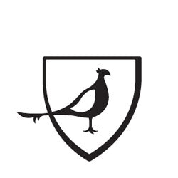 Stylized black silhouette of a pheasant in a Pennine emblem, perfect for quality shooting socks.