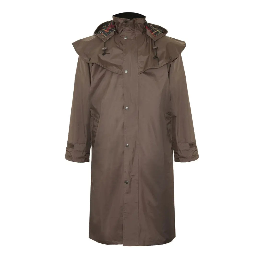 Long brown Champion Highgrove Full Length Coat with hood and button closure