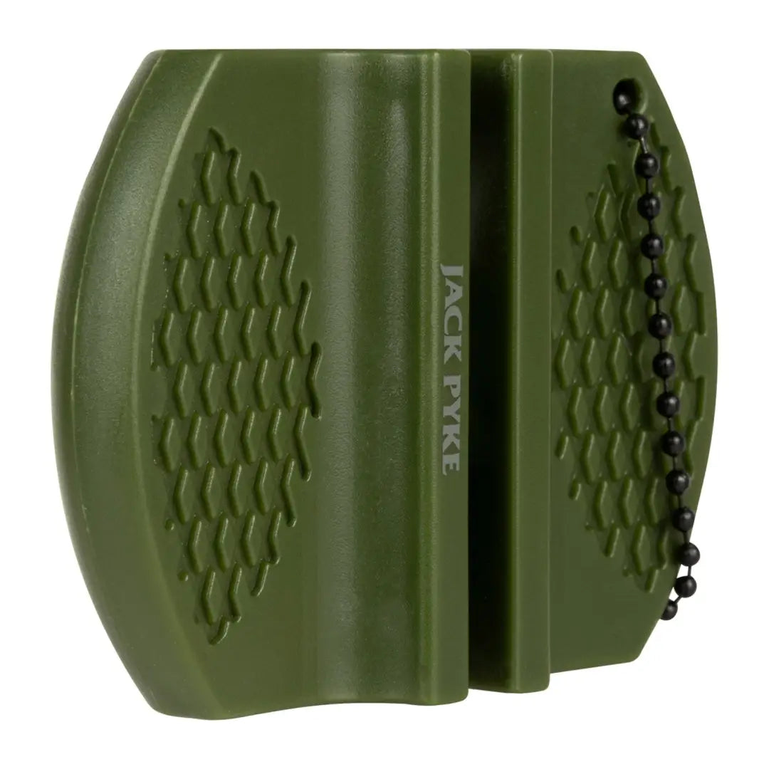 Olive green Jack Pyke Knife Sharpener with textured grips and ball chain for easy use