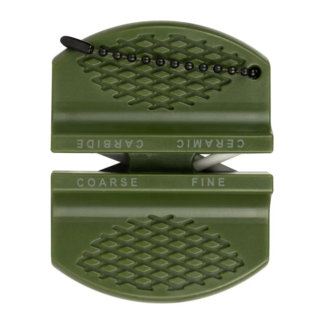 Olive green Jack Pyke Knife Sharpener with coarse and fine surfaces for easy sharpening