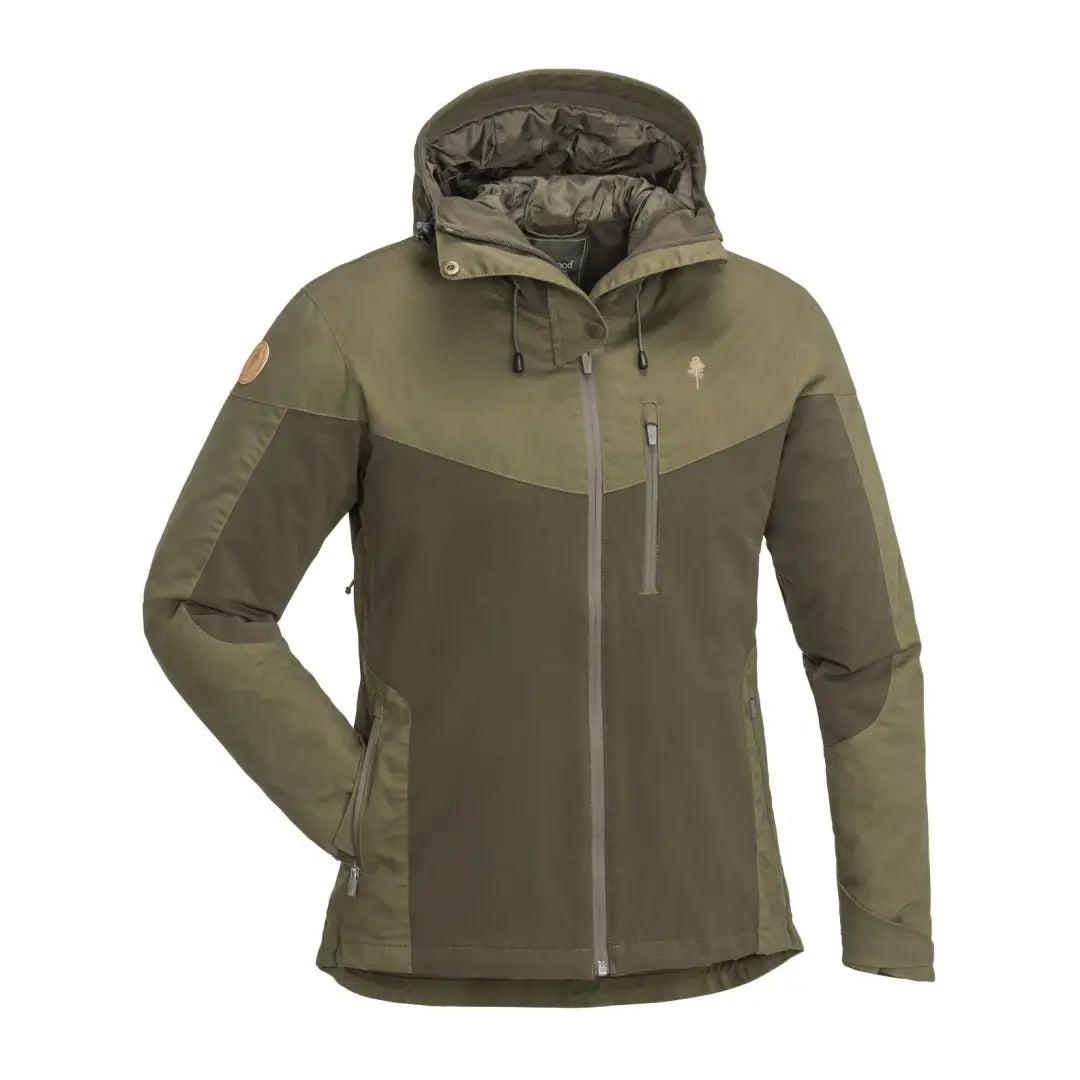 Olive green and brown outdoor jacket for hunting and country clothing enthusiasts