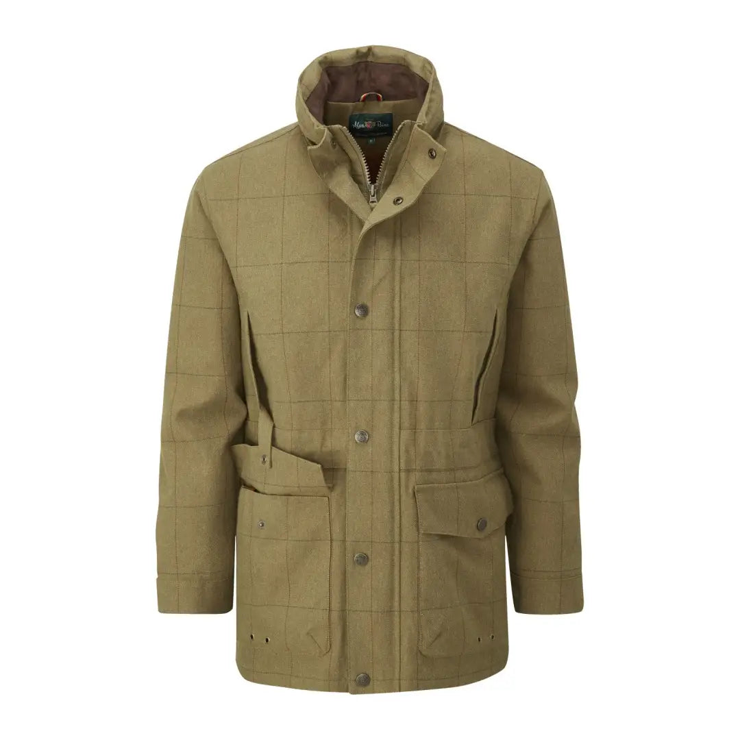 Olive green Alan Paine Axford Waterproof Coat with pockets and high collar