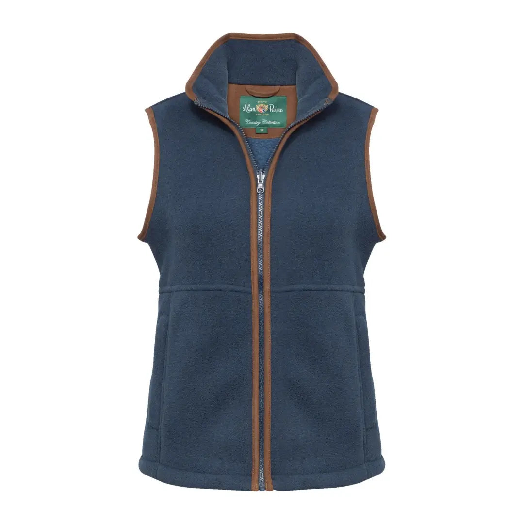 Navy blue fleece vest with brown trim from Alan Paine Aylsham Ladies collection