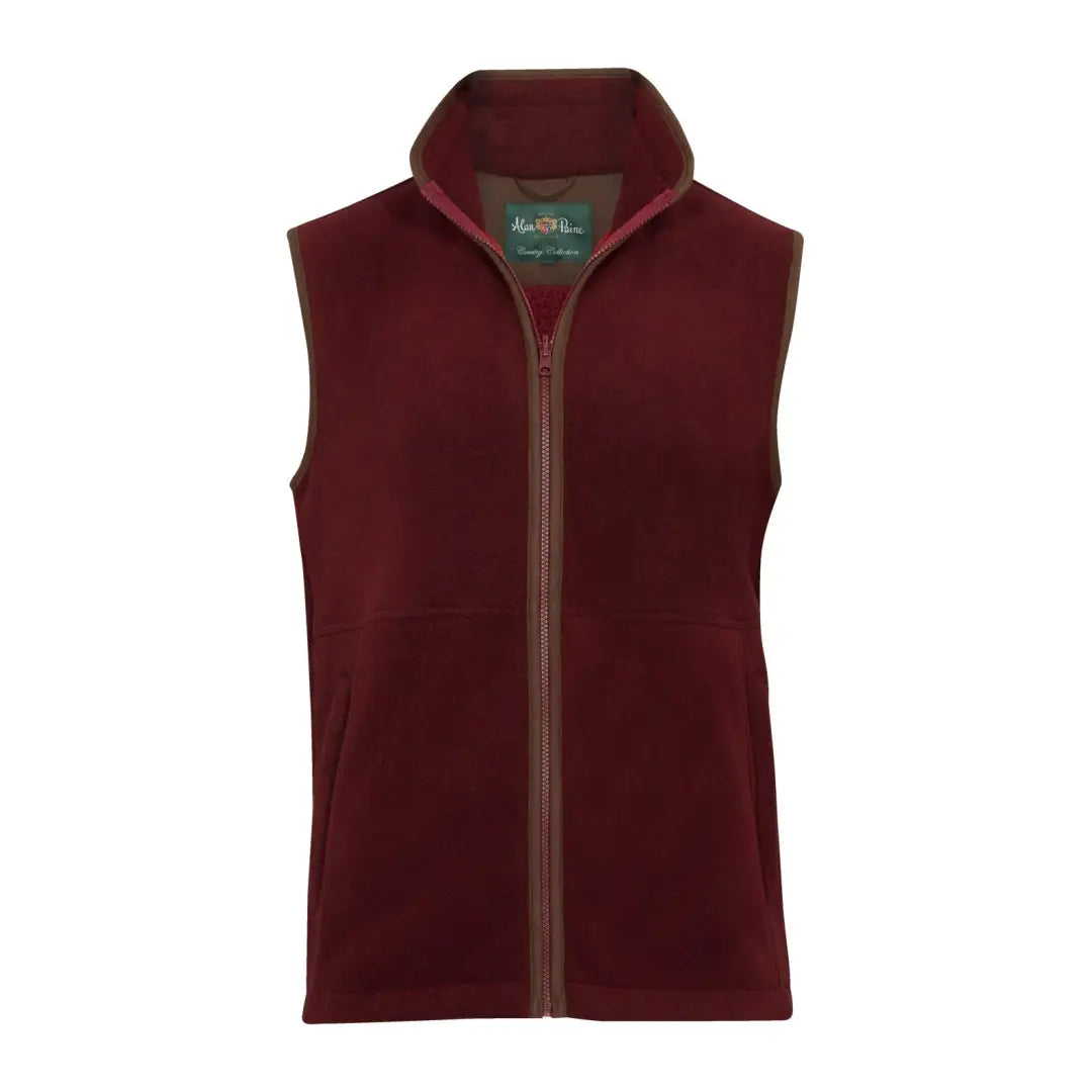 Burgundy Alan Paine Aylsham fleece gilet with full-length zipper for men’s style