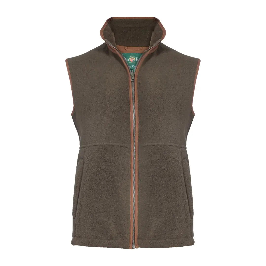 Olive green Alan Paine Aylsham fleece gilet with full-length zipper and stand-up collar