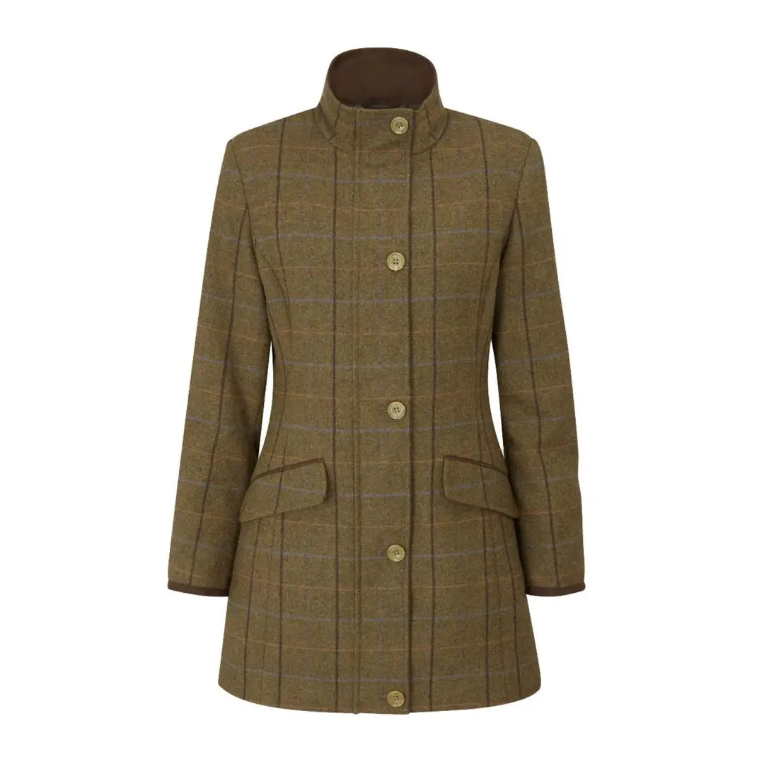 Olive green tweed Alan Paine Combrook field jacket with high collar and button closure