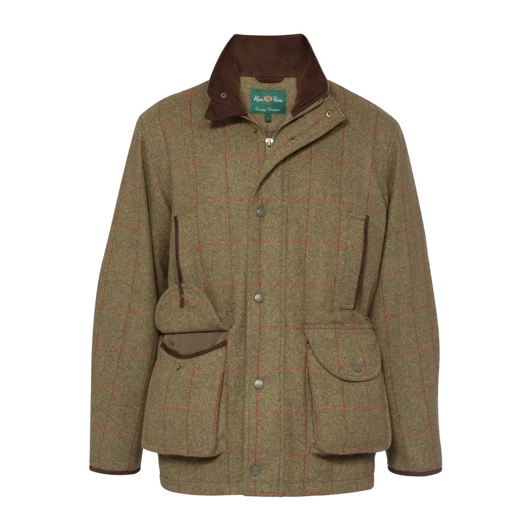 Olive green Alan Paine Combrook field coat with brown corduroy collar and pockets