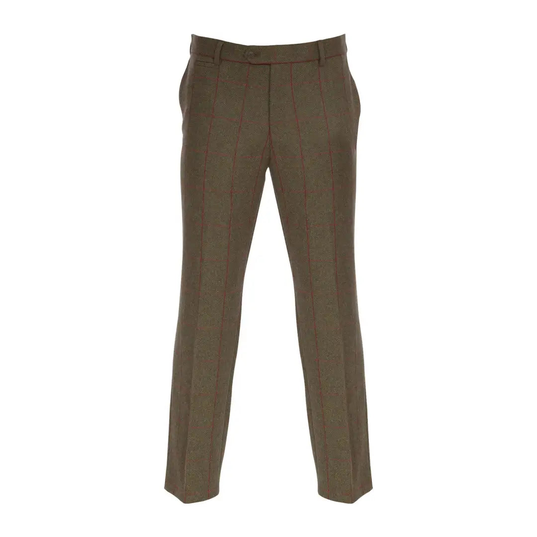 Olive green Alan Paine Combrook Men’s Tweed Trousers with straight legs and pockets