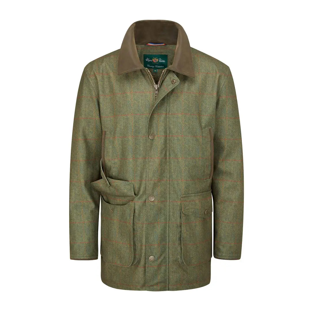 Olive green Alan Paine Didsmere Coat with faux fur lining and multi-pocket design