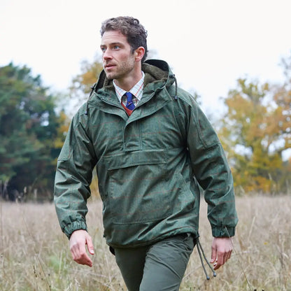 Green waterproof Alan Paine Didsmere Men’s Smock with cozy faux fur lining and hood