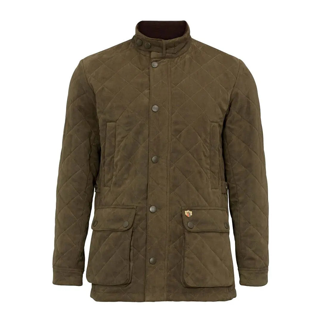 Olive green Alan Paine quilted jacket with pockets and stand-up collar for style