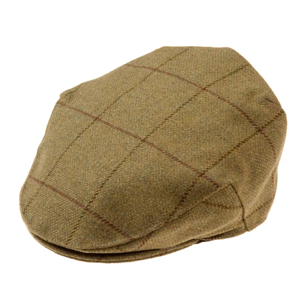 Olive-green quilted Flat Cap from Alan Paine Rutland for kids with a diamond pattern