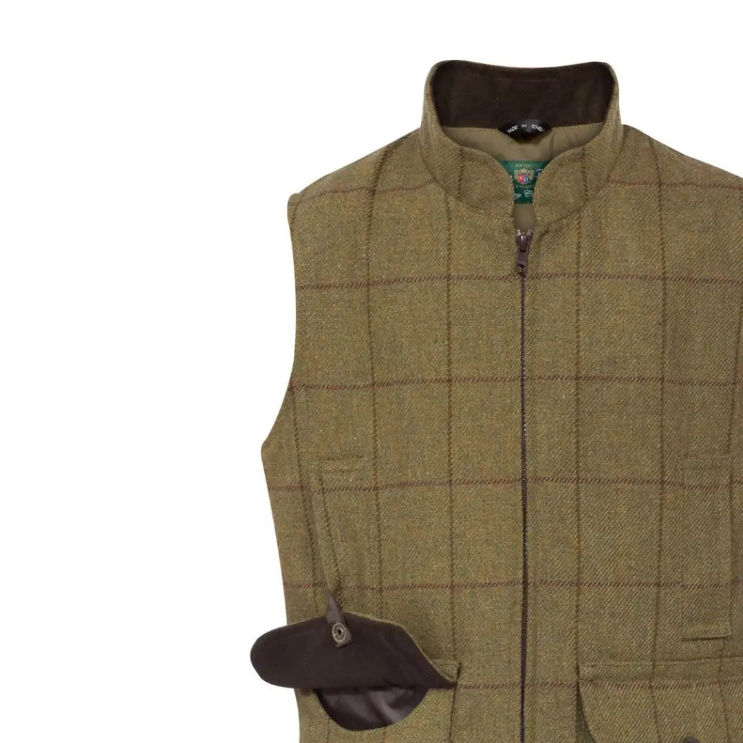 Quilted olive green vest with brown collar, perfect for Alan Paine Rutland Kids style