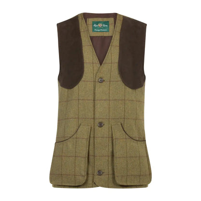 Tweed Alan Paine Rutland Mens Shooting Waistcoat with brown shoulder patches and pockets