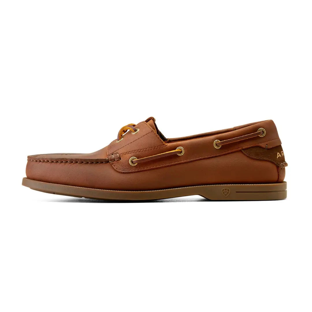 Brown leather Ariat Antigua Boat Shoes with classic stitching for country clothing and outdoor adventures