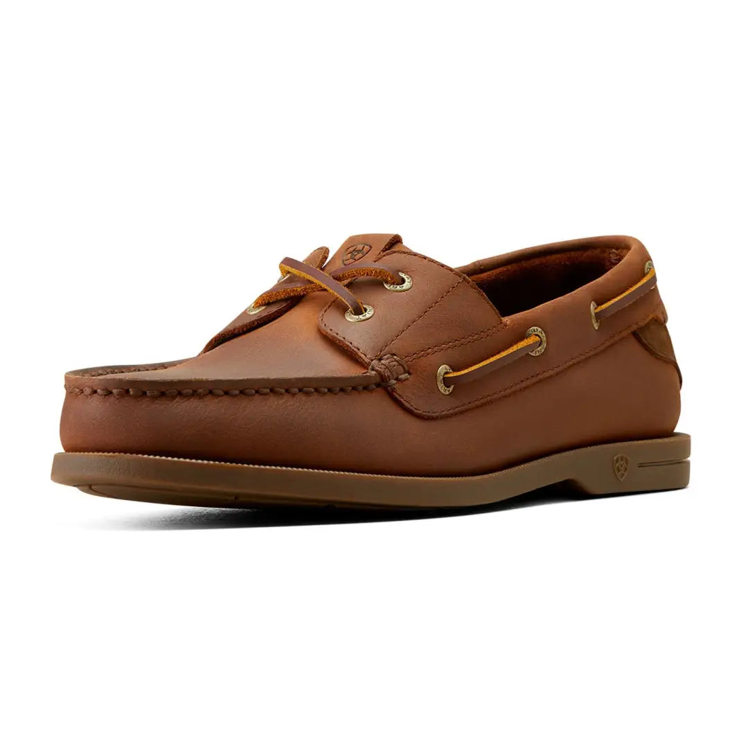 Brown leather Ariat Antigua Boat Shoes with laces, perfect for country clothing and outdoors