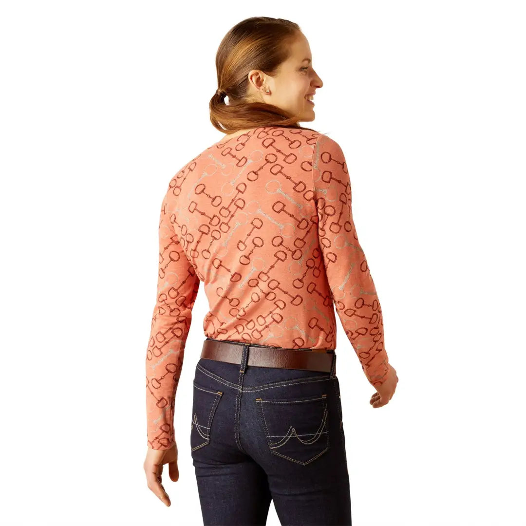 Peach long-sleeved geometric top for country clothing lovers enjoying the outdoors