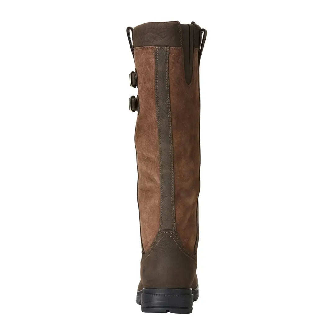 Tall brown leather Ariat Eskdale waterproof boots with stylish buckle straps