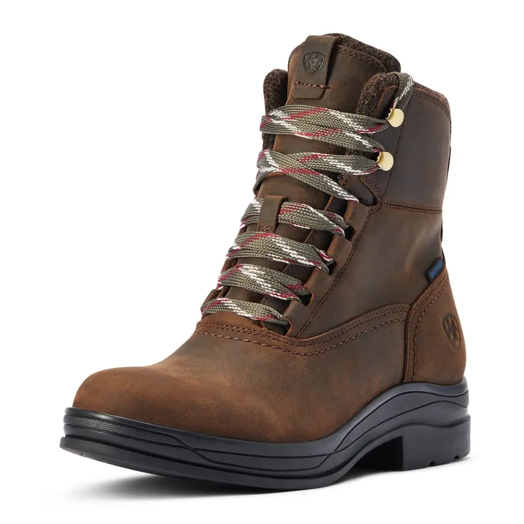 Brown leather Ariat Harper Waterproof Boots with cool camo laces and tough sole