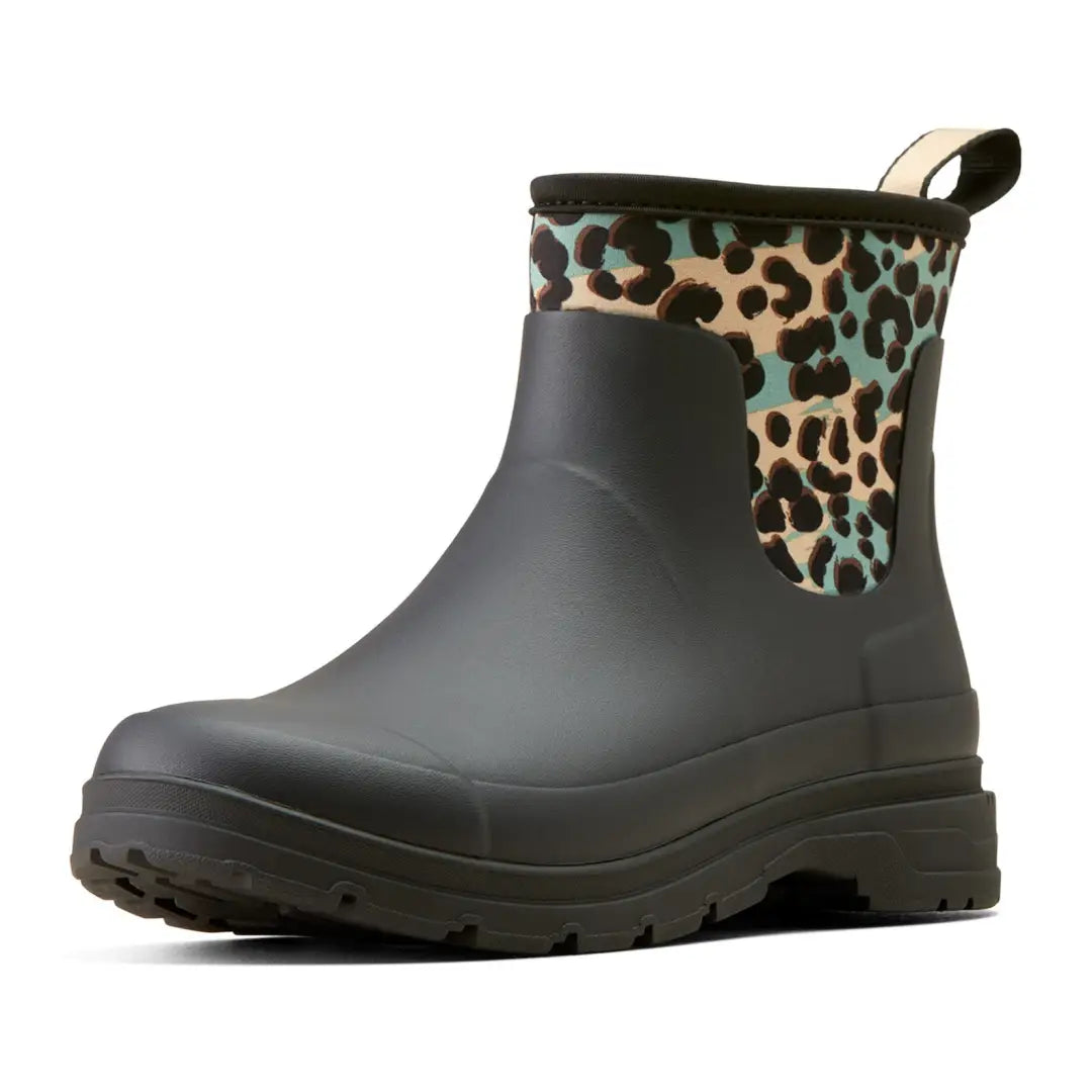 Ariat Kelmarsh Shortie Rubber Boots with leopard print, perfect for country clothing and hunting