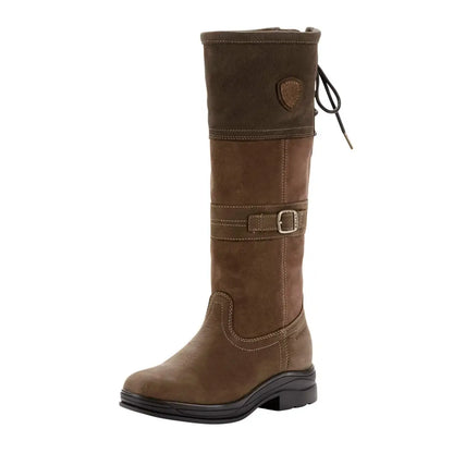 Brown leather Ariat Ladies Langdale Waterproof Boots with buckle strap and drawstring top