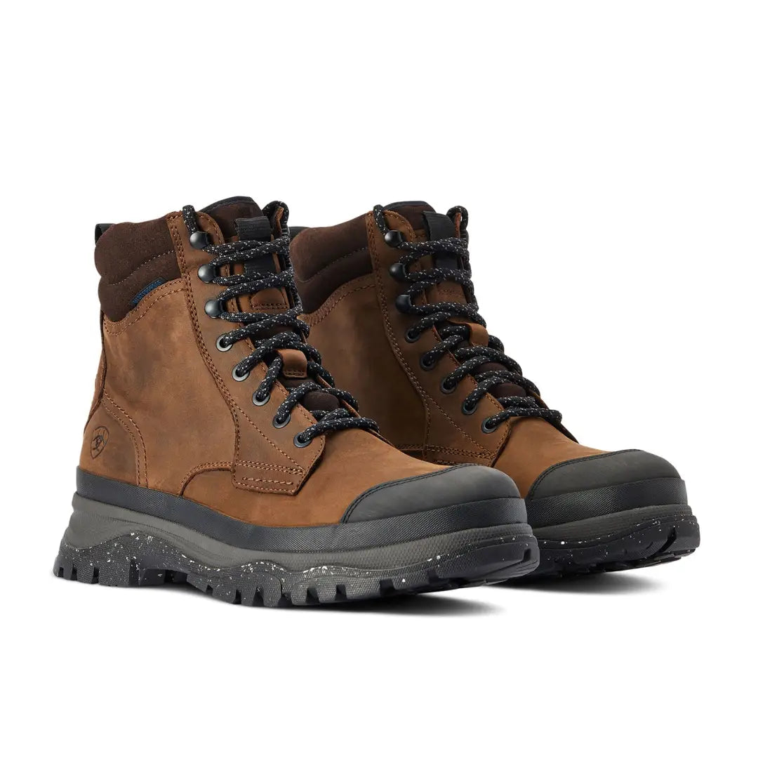 Rugged brown leather work boots perfect for country clothing and outdoor adventures