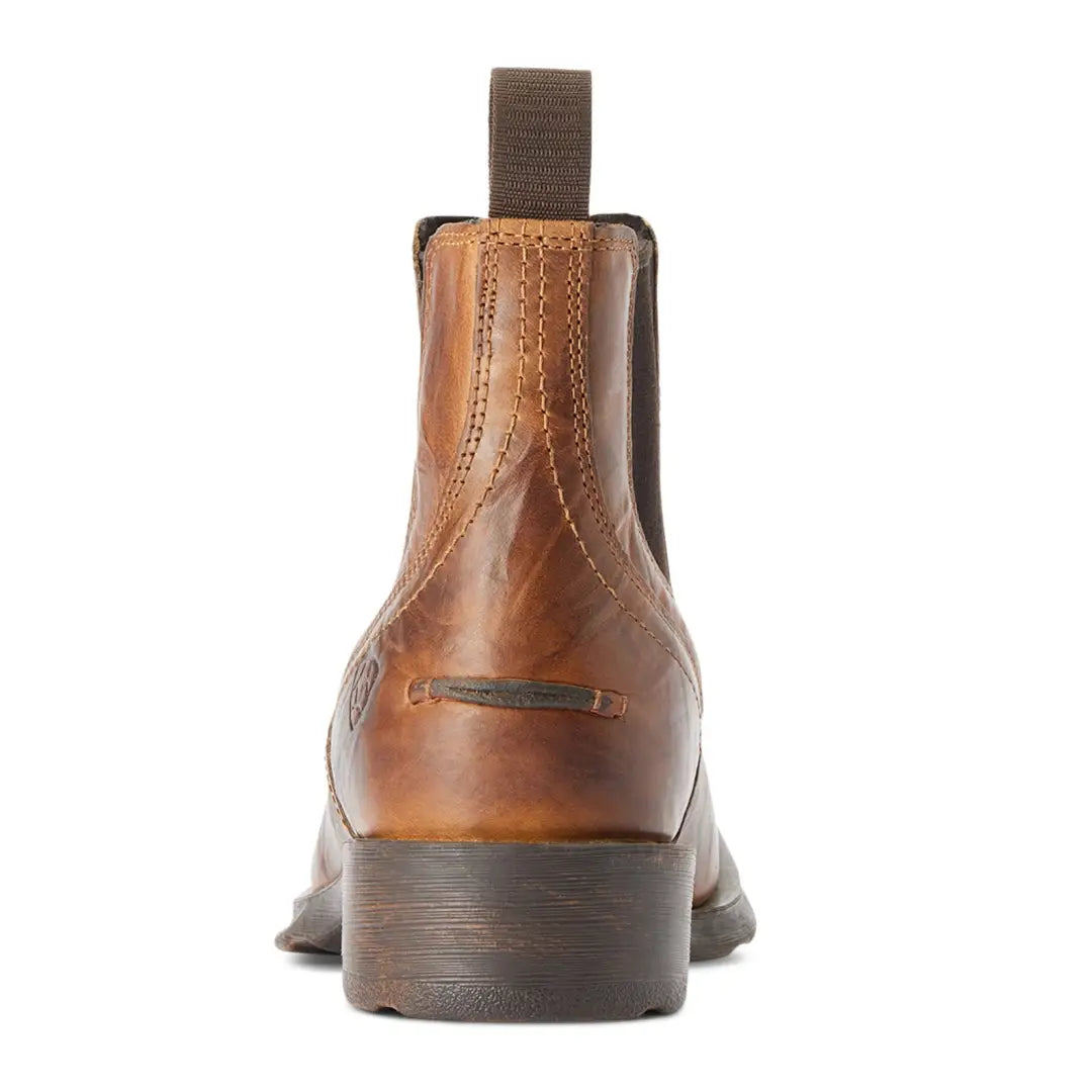 Brown leather Chelsea boot with elastic side, perfect for country clothing and outdoors