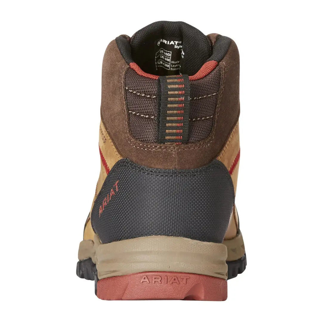 Ariat Skyline Mid Waterproof Boots in Distressed Brown with red accents and leather upper