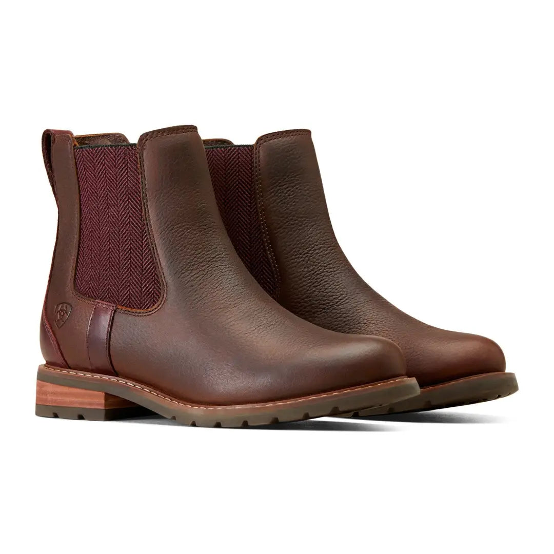 Ariat Wexford waterproof boots with brown leather, elastic panels, and chunky soles