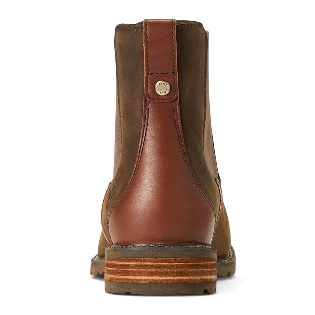 Brown leather Ariat Wexford waterproof boots with contrasting heel and elastic side panels