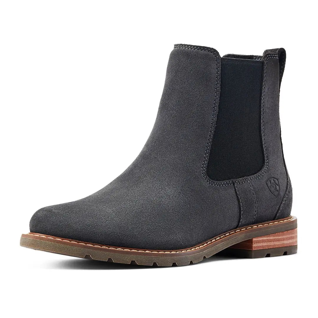 Gray suede Ariat Wexford Ladies Waterproof Boots with contrasting dark elastic side panel