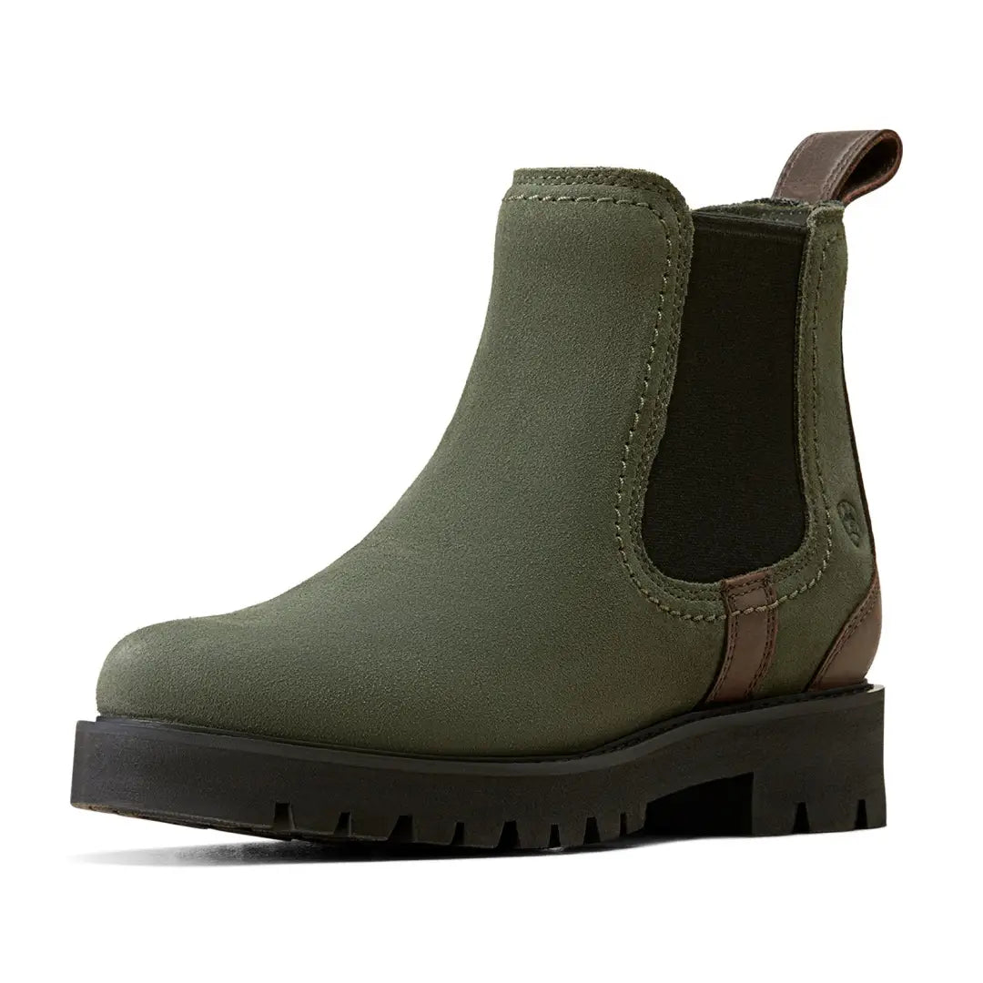 Green leather Ariat Wexford Lug waterproof Chelsea boot with chunky black sole