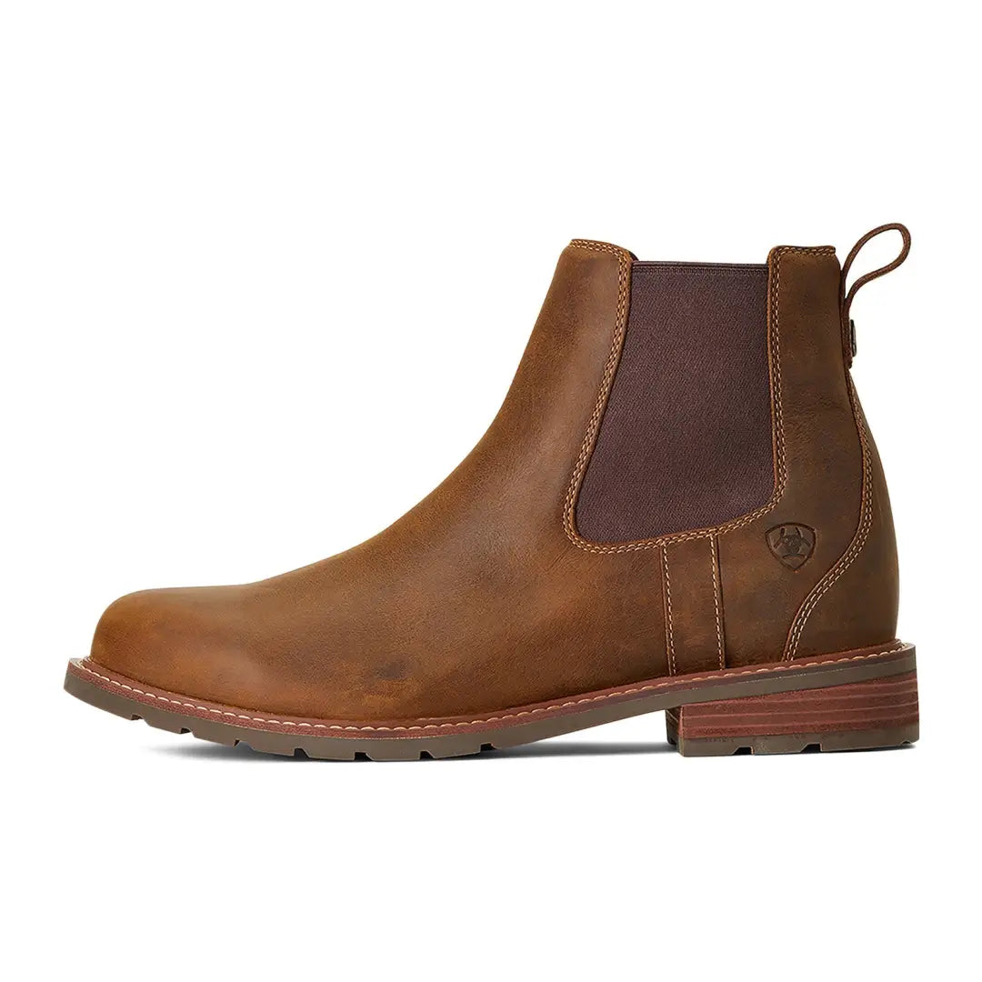 Brown leather Chelsea boot with contrasting elastic for Ariat Wexford men’s waterproof boots