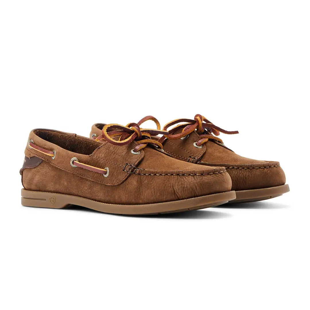 Brown suede Ariat Womens Antigua Boat Shoes with stylish leather laces for comfort