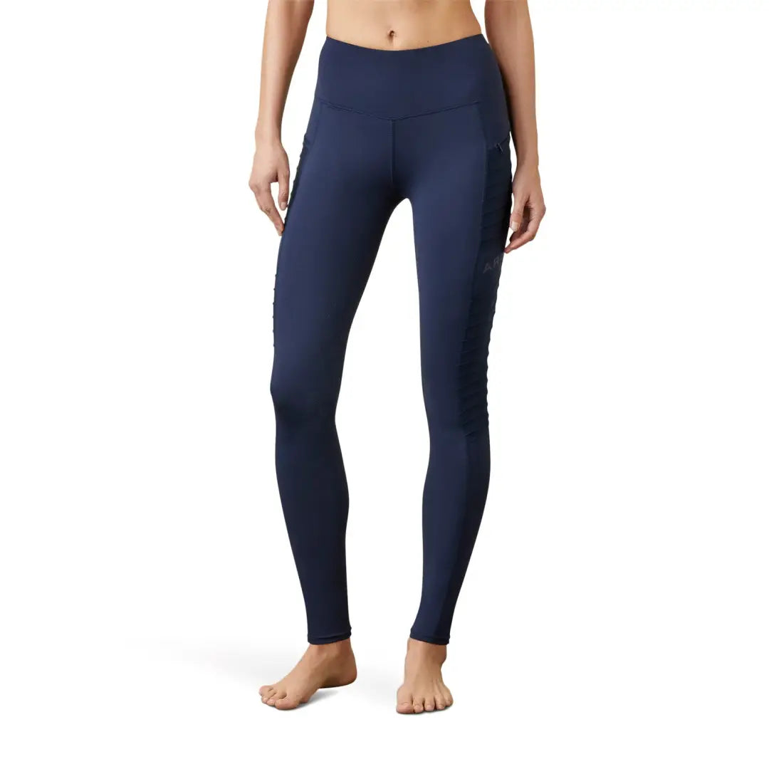 Navy blue high-waisted athletic leggings for outdoor activities and country clothing style