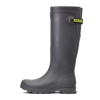 Dark gray Ariat Womens Kelmarsh Wellington Boots with neon yellow accent side