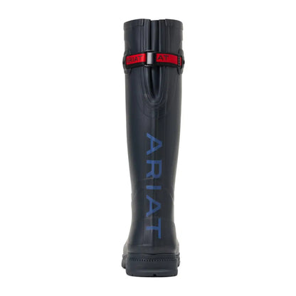 Navy Blue Ariat Womens Kelmarsh Wellington Boots with Light Blue Logo and Red Stripe