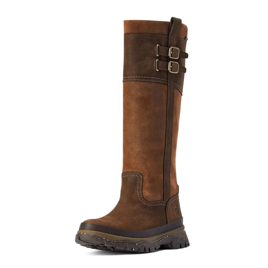 Tall waterproof Ariat Womens Moresby Boot with buckle straps and rugged sole for country clothing