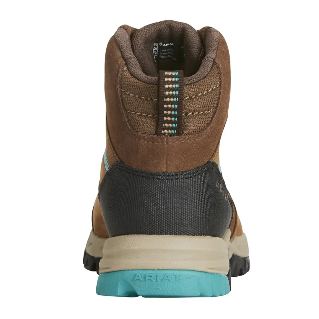 Brown hiking boot with teal sole, part of Ariat Womens Skyline Mid Waterproof collection