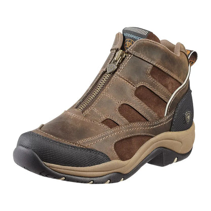 Rugged brown Ariat Womens Terrain Zip Waterproof Boot with protective toe cap