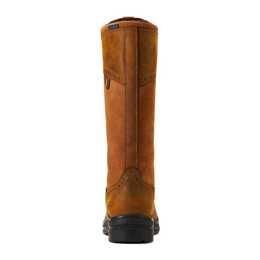 Tall brown leather Ariat Womens Wythburn II Waterproof Boots with decorative stitching