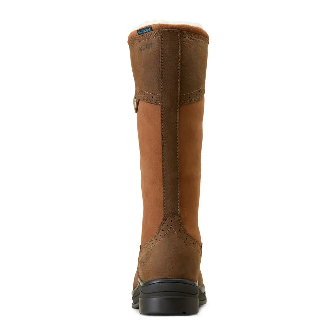 Tall brown leather Ariat Wythburn II boots with thick black sole for country clothing and outdoors