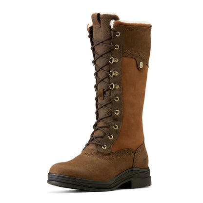 Tall brown leather lace-up boot with rugged sole for outdoors and hunting adventures