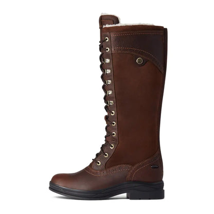 Tall brown leather Ariat Wythburn Tall Waterproof Boots with side pocket and durable sole