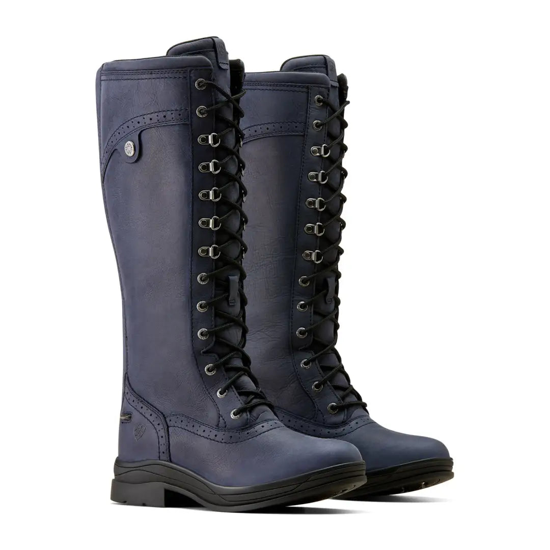 Ariat Wythburn Tall Waterproof Boots in navy blue with rubber soles for durability