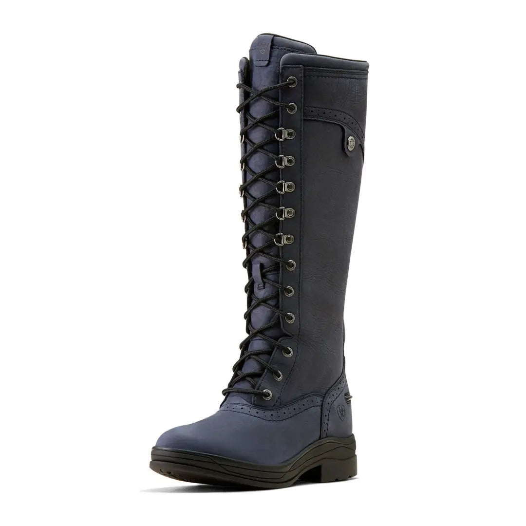 Tall black lace-up Ariat Wythburn Tall Waterproof Boots with rugged sole for tough adventures