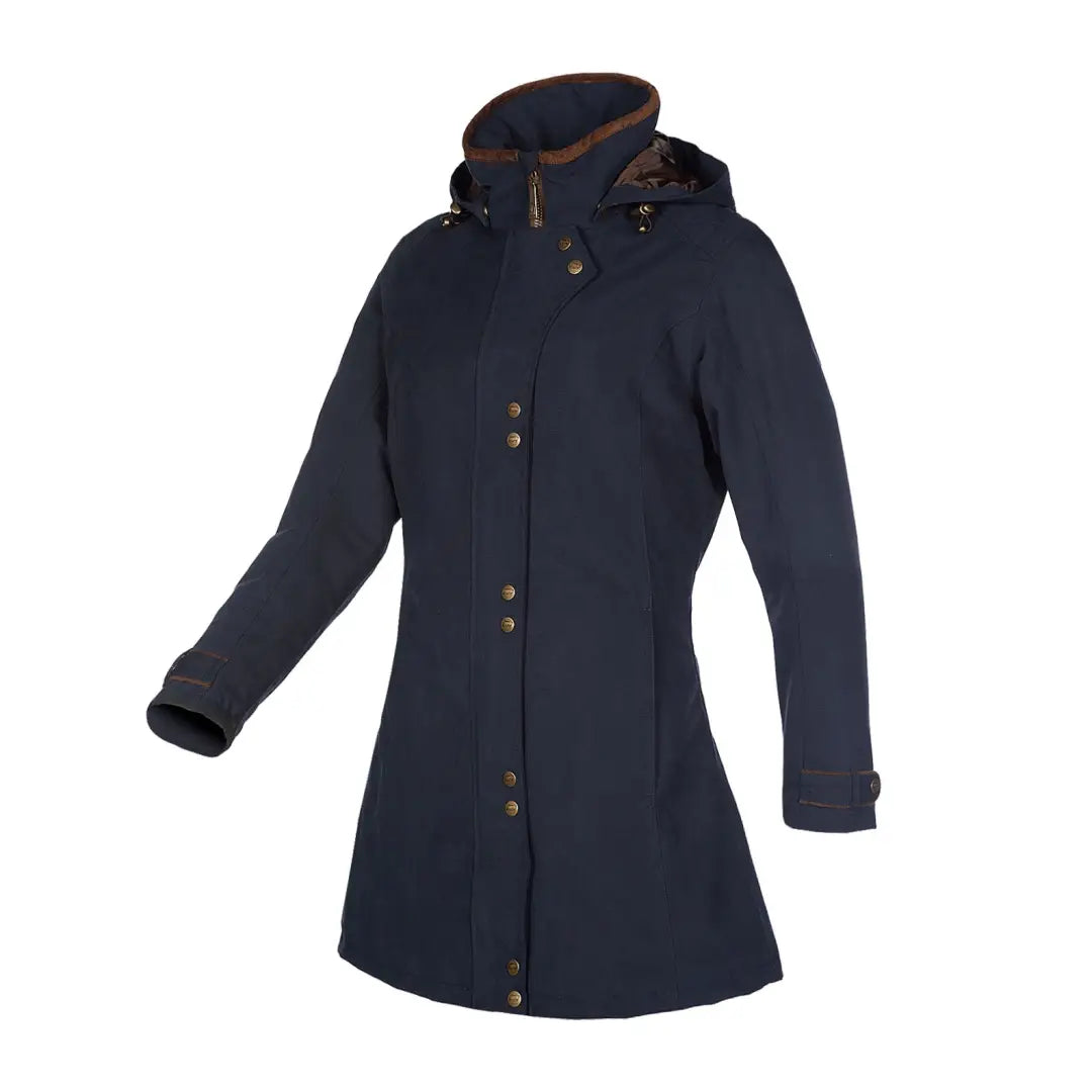 Navy blue women’s Baleno Brooklands Waterproof Coat with mid-thigh button closures