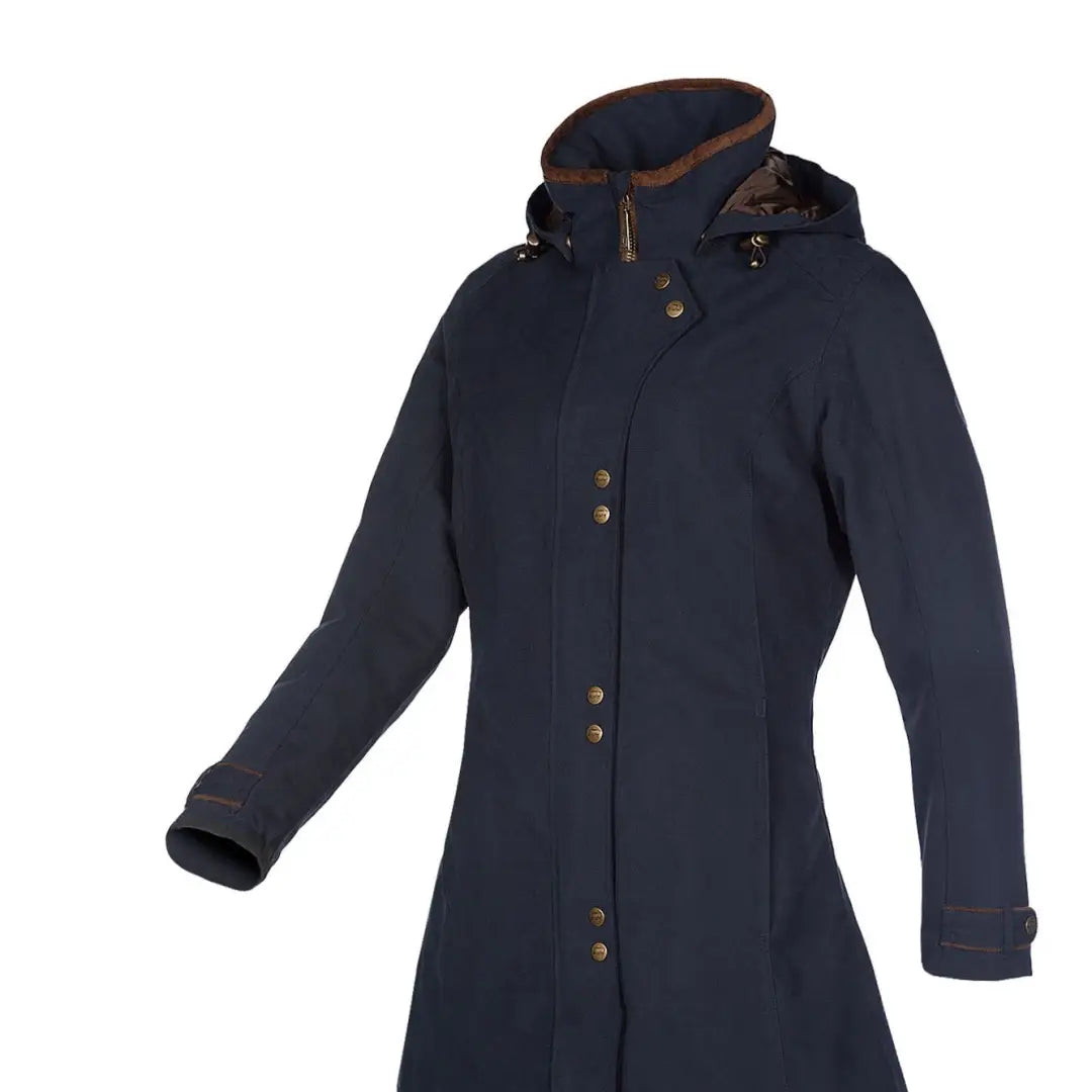 Navy blue Baleno Brooklands Waterproof Coat with stylish brass buttons for winter warmth